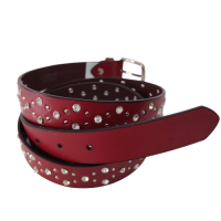 Curea damă din piele naturală cu strasuri CVV80208,  culoare bordo