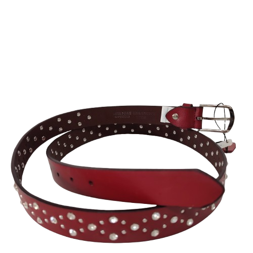 Curea damă din piele naturală cu strasuri CVV80208,  culoare bordo