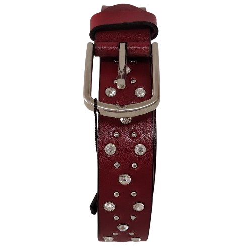 Curea damă din piele naturală cu strasuri CVV80208,  culoare bordo