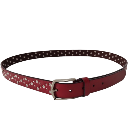 Curea damă din piele naturală cu strasuri CVV80208,  culoare bordo