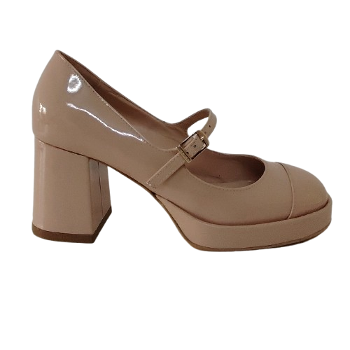 Pantofi dama din piele naturală lacuita nappa, culoare cipria