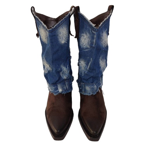 Ciocate dama GR-6657 din piele ecologica nabuk, culoare maro-albastru jeans Ciocate dama GR-6657 din piele ecologica nabuk, culoare maro-albastru jeans