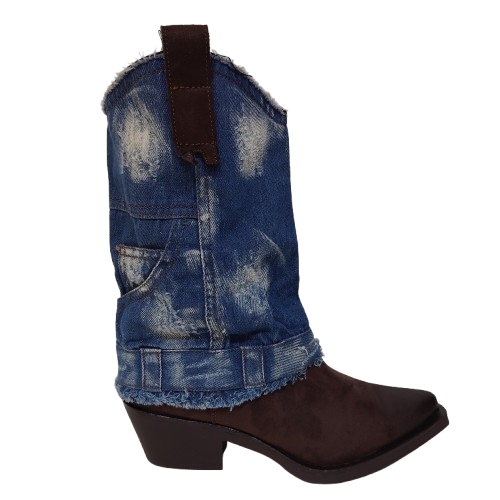 Ciocate dama GR-6657 din piele ecologica nabuk, culoare maro-albastru jeans Ciocate dama GR-6657 din piele ecologica nabuk, culoare maro-albastru jeans