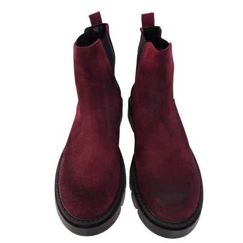 Ghete dama din piele naturala intoarsa, culoare bordo