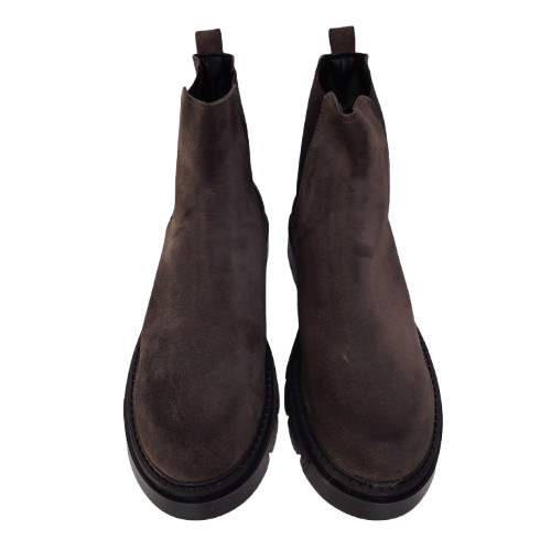 Ghete dama din piele naturala intoarsa, culoare maro taupe