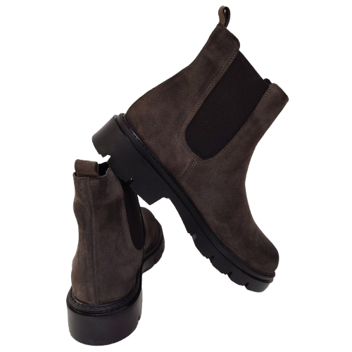 Ghete dama din piele naturala intoarsa, culoare maro taupe