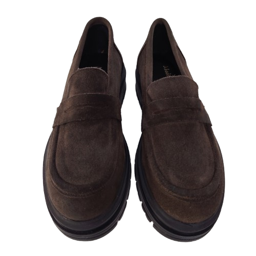 Mocasini dama din piele naturala intoarsa, culoare maro petrol