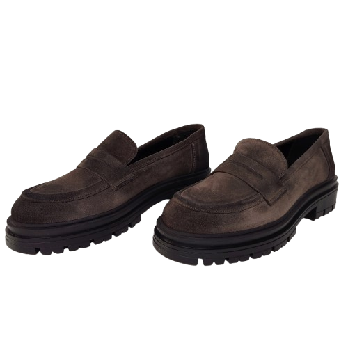 Mocasini dama din piele naturala intoarsa, culoare maro taupe