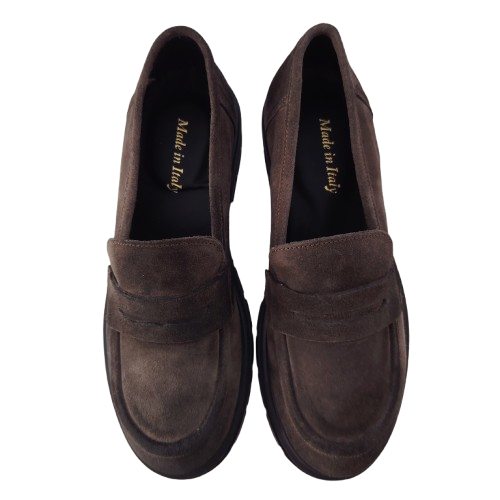 Mocasini dama din piele naturala intoarsa, culoare maro taupe