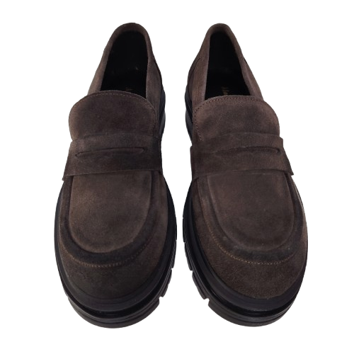 Mocasini dama din piele naturala intoarsa, culoare maro taupe