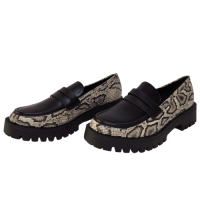 Mocasini dama din piele ecologica, culoare negru-snake