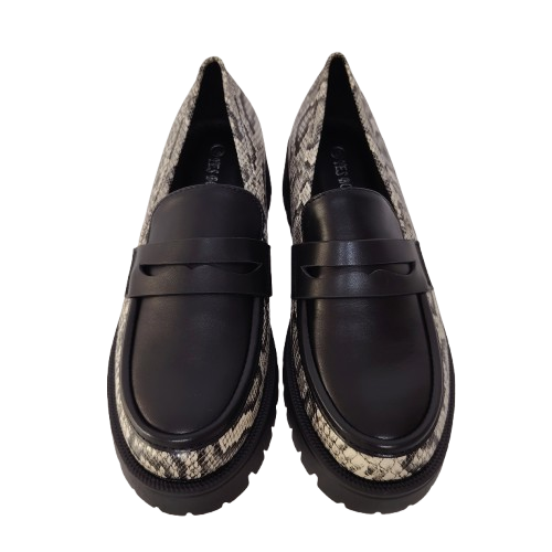 Mocasini dama din piele ecologica, culoare negru-snake