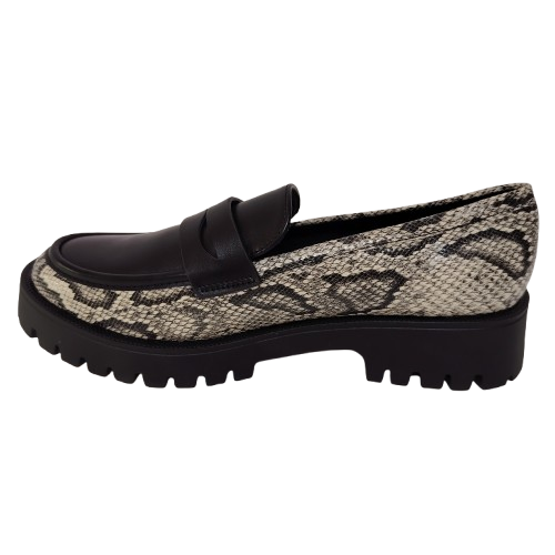 Mocasini dama din piele ecologica, culoare negru-snake