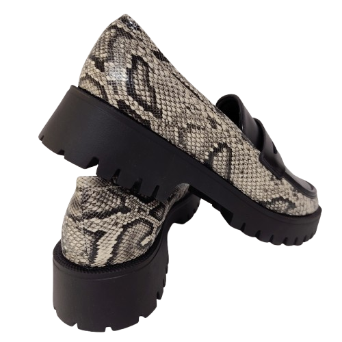 Mocasini dama din piele ecologica, culoare negru-snake