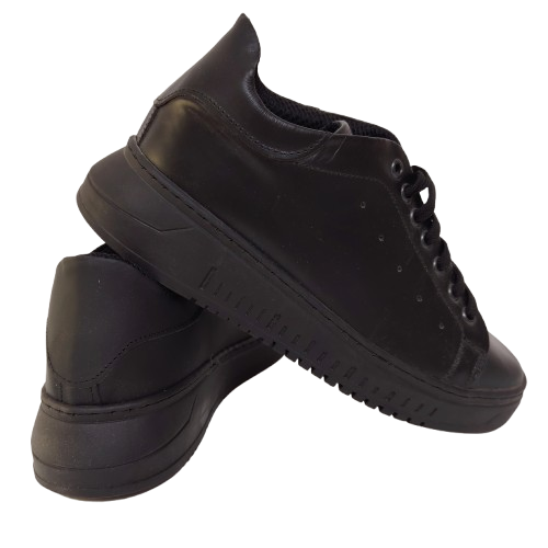 Sneakers barbati din piele naturală, culoare negru