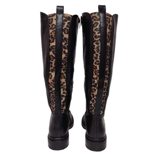 Cizme dama GA-038 din piele ecologica, culoare negru-leopard