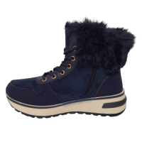 Ghete dama din piele eco intoarsa si blana artificiala, culoare albastru