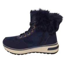 Ghete dama din piele eco intoarsa si blana artificiala, culoare albastru