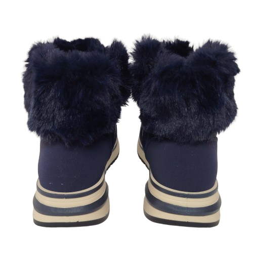 Ghete dama din piele eco intoarsa si blana artificiala, culoare albastru