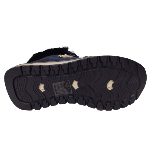 Ghete dama din piele eco intoarsa si blana artificiala, culoare albastru