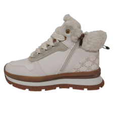 Ghete dama din piele eco si blana artificiala, culoare bej