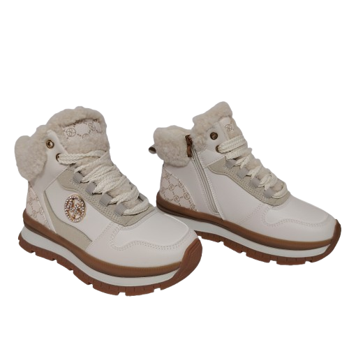 Ghete dama din piele eco si blana artificiala, culoare bej