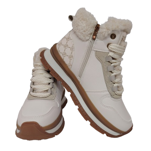 Ghete dama din piele eco si blana artificiala, culoare bej