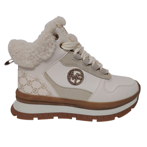 Ghete dama din piele eco si blana artificiala, culoare bej