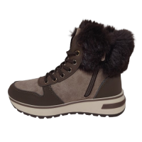 Ghete dama din piele eco intoarsa si blana artificiala, culoare maro