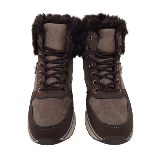 Ghete dama din piele eco intoarsa si blana artificiala, culoare maro