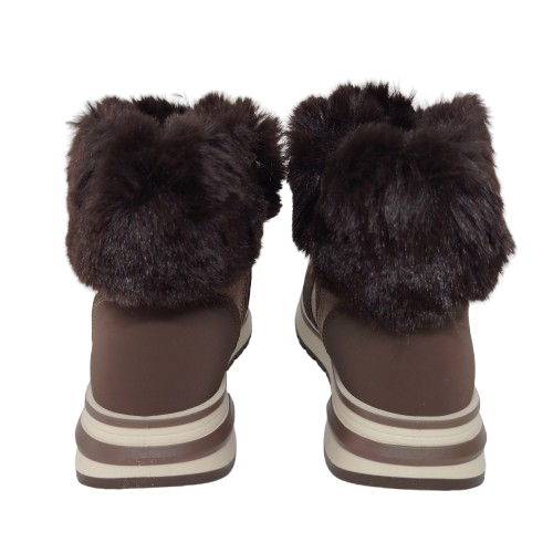 Ghete dama din piele eco intoarsa si blana artificiala, culoare maro