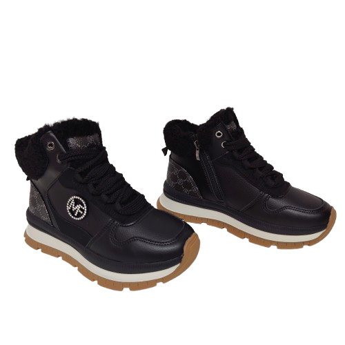 Ghete dama din piele eco si blana artificiala, culoare negru