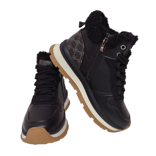 Ghete dama din piele eco si blana artificiala, culoare negru