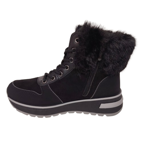 Ghete dama din piele eco intoarsa si blana artificiala, culoare negru