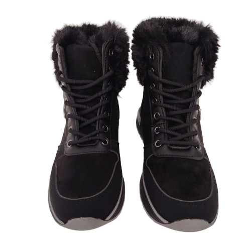 Ghete dama din piele eco intoarsa si blana artificiala, culoare negru