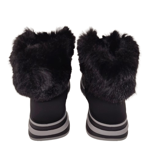 Ghete dama din piele eco intoarsa si blana artificiala, culoare negru