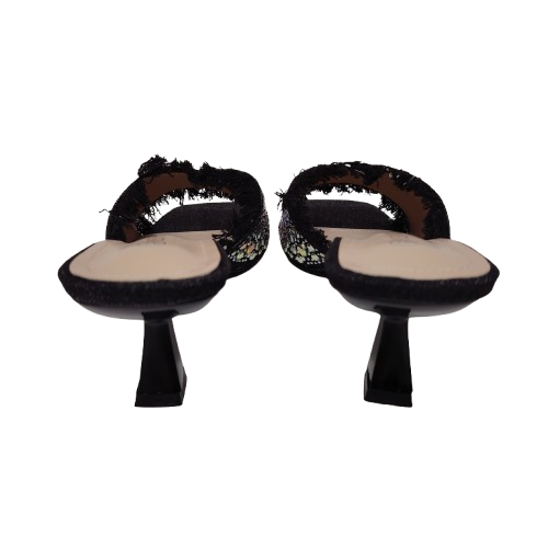 Papuci dama jeans cu aplicatii de paiete, culoare negru