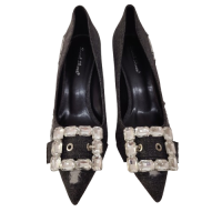 Pantofi dama cu toc D9611 din material textil culoare negru