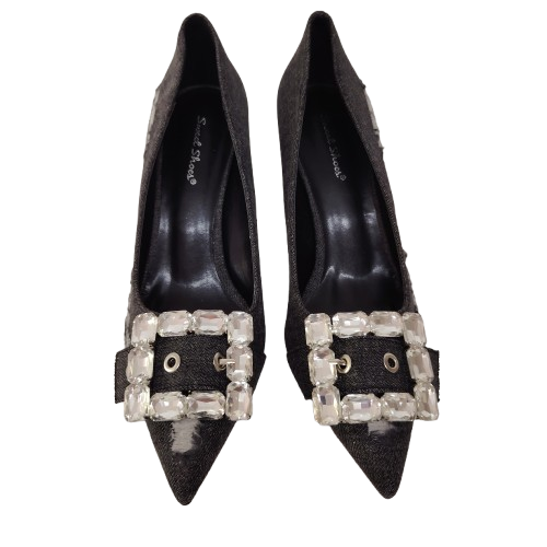 Pantofi dama cu toc D9611 din material textil culoare negru