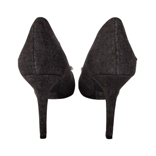 Pantofi dama cu toc D9611 din material textil culoare negru