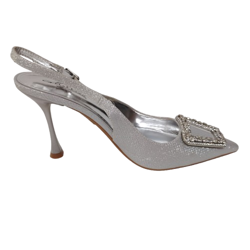 Pantofi dama cu toc MS19125 din piele ecologica culoare argintiu