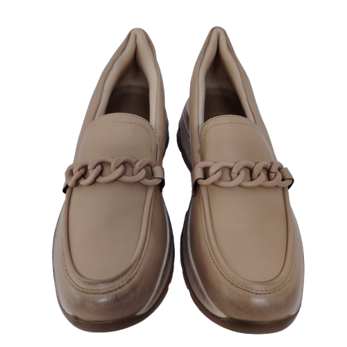 Mocasini dama din piele ecologica, culoare bej - talpa vintage