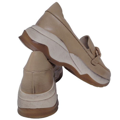 Mocasini dama din piele ecologica, culoare bej - talpa vintage