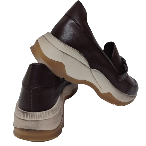 Mocasini dama din piele ecologica, culoare maro - talpa vintage