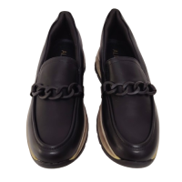 Mocasini dama din piele ecologica, culoare negru - talpa vintage
