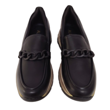 Mocasini dama din piele ecologica, culoare negru - talpa vintage