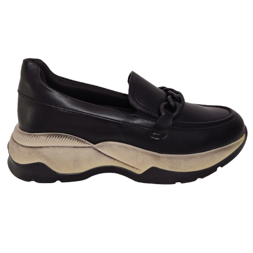 Mocasini dama din piele ecologica, culoare negru - talpa vintage