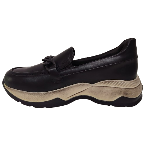 Mocasini dama din piele ecologica, culoare negru - talpa vintage