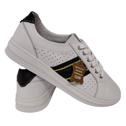 Sneakers dama LA BOTTINE SOURIANTE 5088WHITE-BLACK din piele naturala, culoare alb