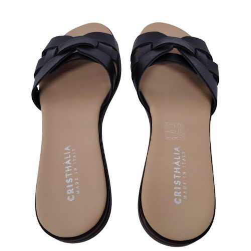 Papuci dama din piele naturala VICKY9077, culoare negru